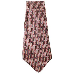Vintage Valentino Pietro Geometric Pattern Men's Silk Necktie Burgundy Blue Gold